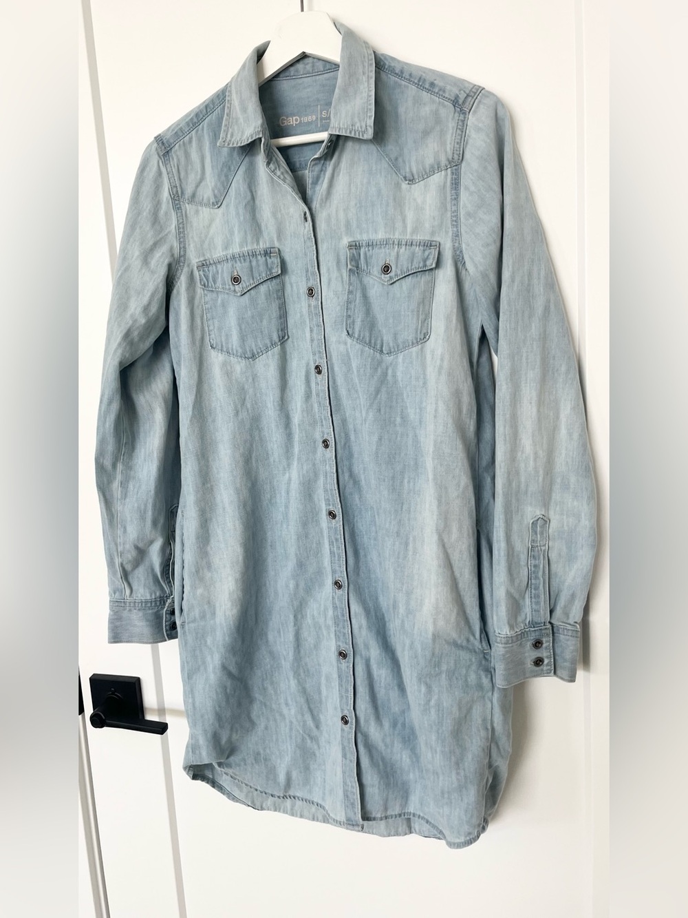 Gap 1969 Womens Light Wash Denim Western Button Down Shirt Dress Small TALL - Picture 3 of 10